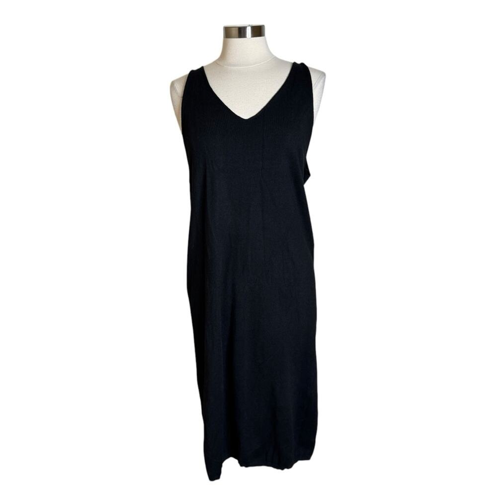 Grade and Gather Black Sleeveless V-Neck Knit Midi Dress‎ Women's Size Large New
